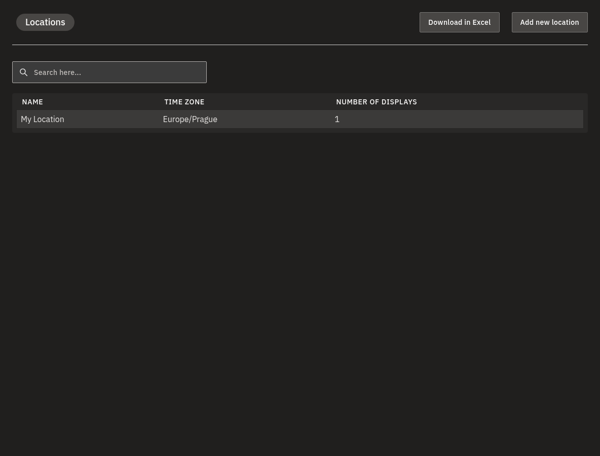 The Locations list, with the Add new location button at the top right.