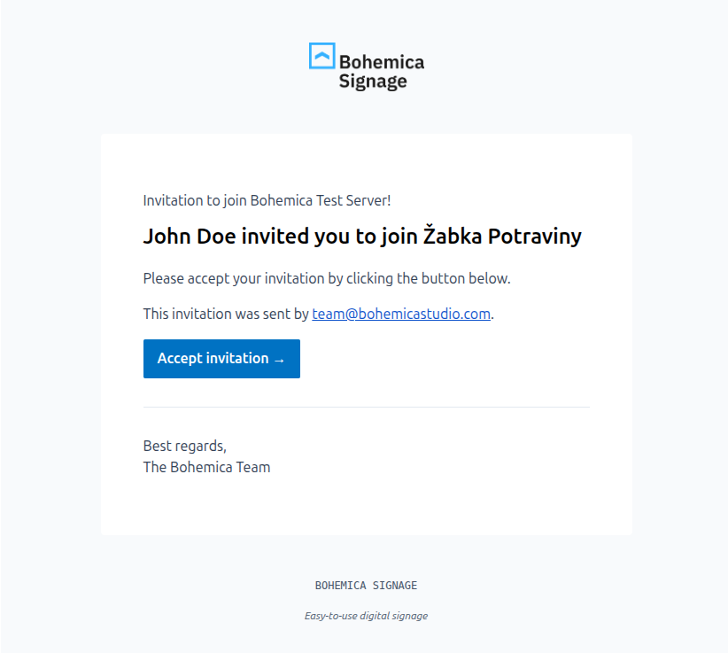 The team invitation email.