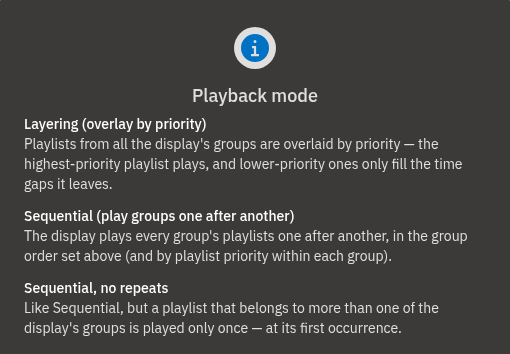 Clicking the info (i) button next to Playback mode opens this explanation of all three modes.