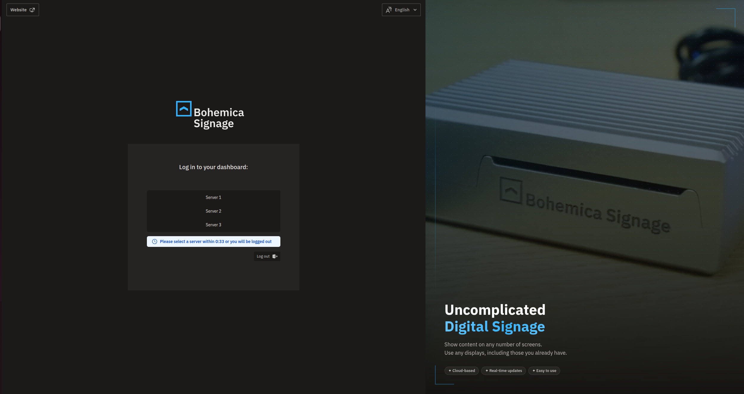 The server selector shown at sign-in.