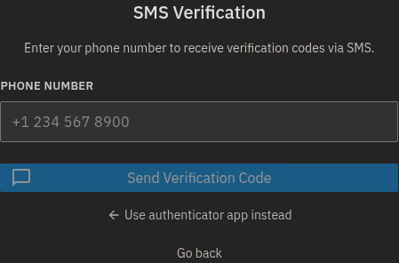 The SMS Verification step, where you enter your phone number to receive codes by text.